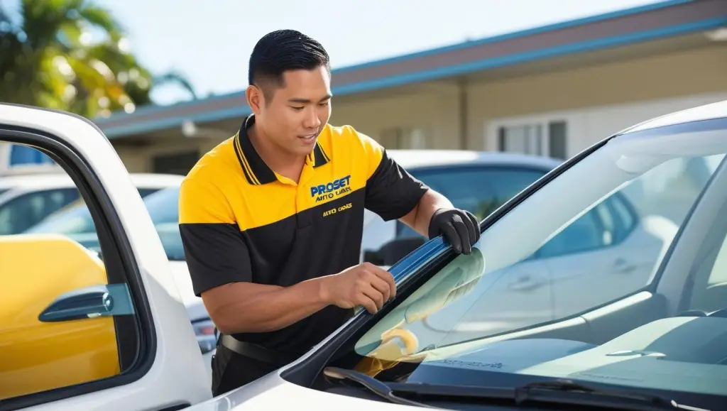 Proset Auto Glass technician replacing a windshield in Orlando, Fl