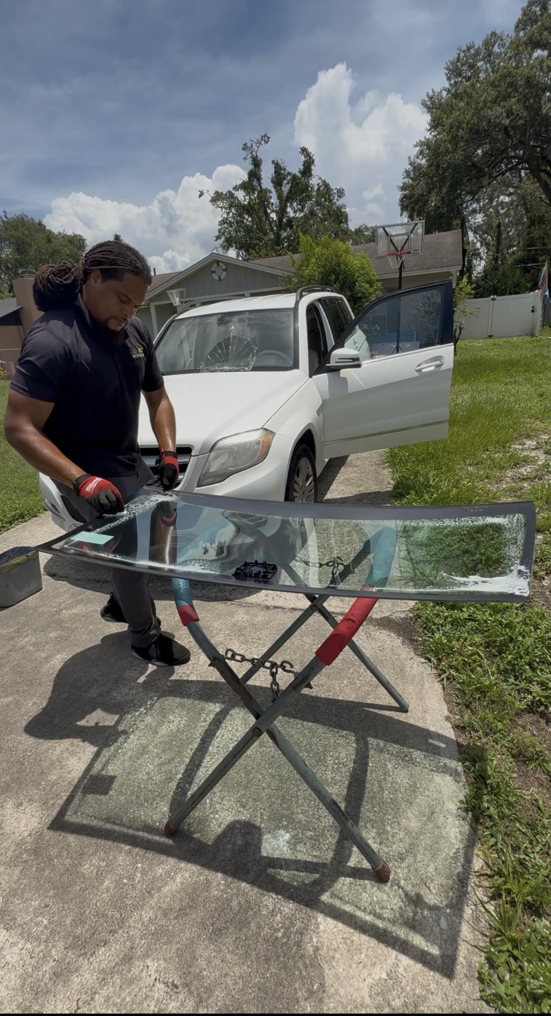 Proset Auto Glass technician prepping windshield chip repair