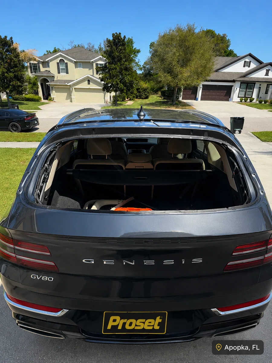 Before back glass replacement on a Genesis GV80 in Apopka FL by Proset Auto Glass