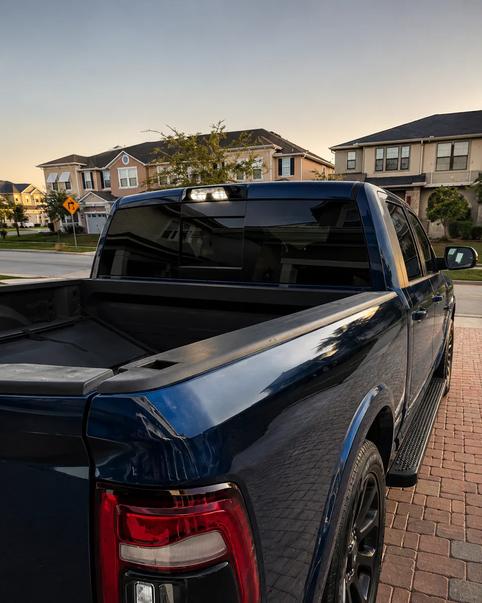 After back glass replacement on a Ram pickup truck in Orlando FL by Proset Auto Glass